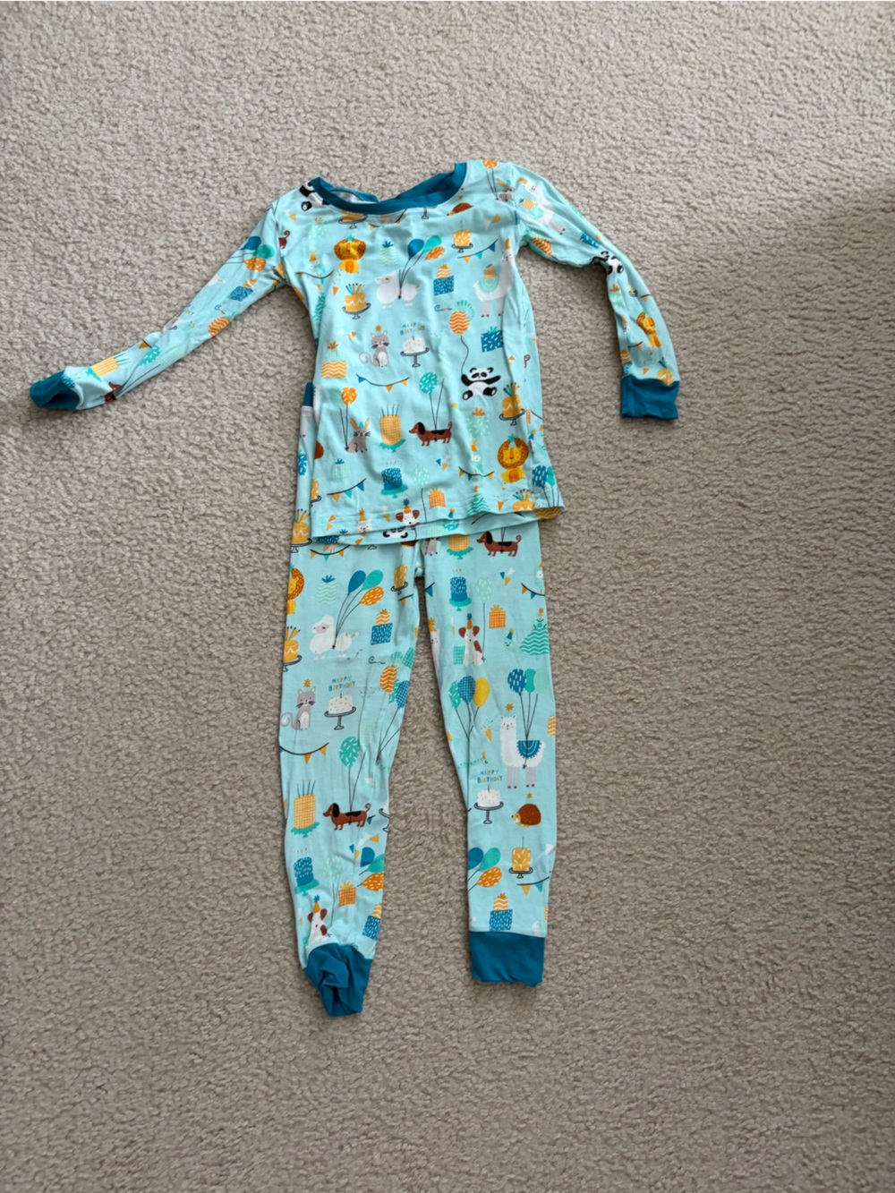 Little Sleepies Teal Animal Forest Print Kids One-Piece Pajamas